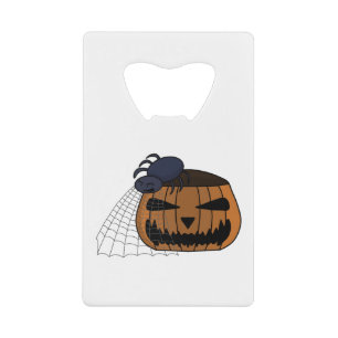 Spider in the web in the halloween pumpkin credit card bottle opener