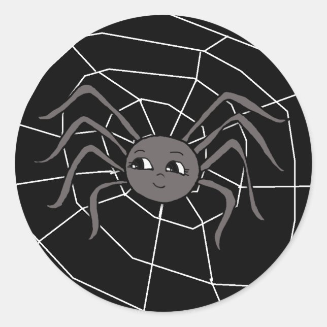 Spider in Web Halloween Classic Round Sticker (Front)