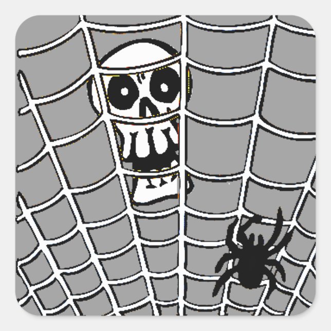 Spider in Web with Skull Square Sticker (Front)