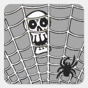 Spider in Web with Skull Square Sticker