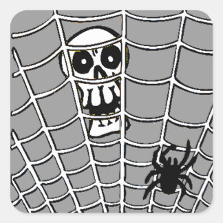 Spider in Web with Skull Square Sticker