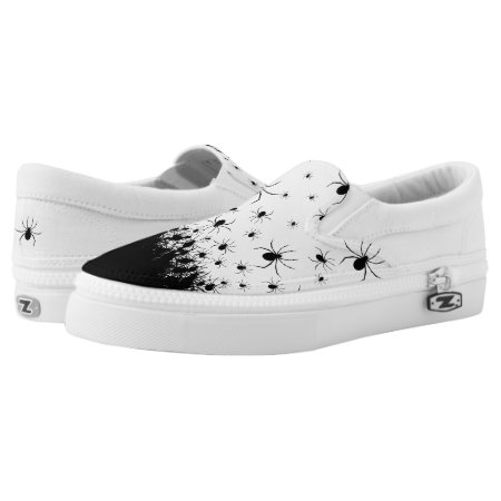Spider Infested Black And White Slip On Shoes