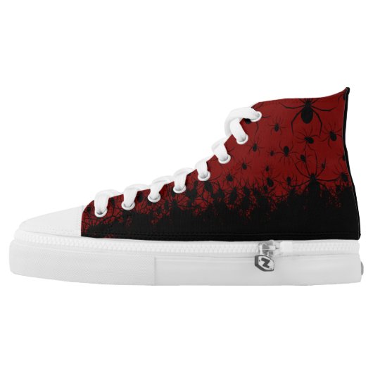 Spider infested creepy goth blood red high tops (Left Shoe Outside)