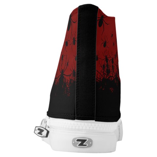 Spider infested creepy goth blood red high tops (Left Shoe Back)