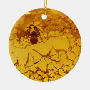 Spider inside amber ceramic ornament
