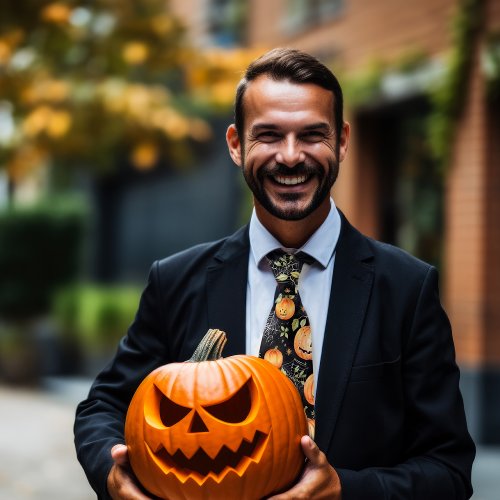 Spider  Jack_o_lanterns  Orange Black Halloween Neck Tie