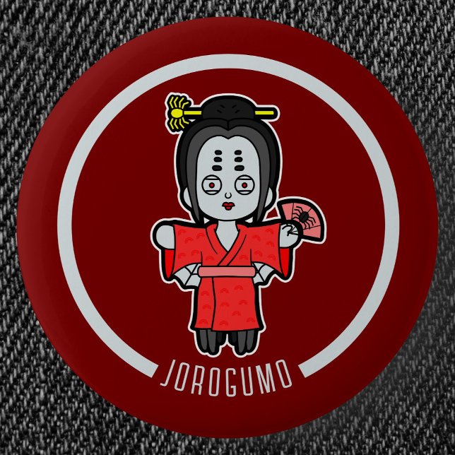 Spider Lady Jorogumo | Japanese Yokai Button (Spider Lady Jorogumo Yokai Can Badge- Detail View)