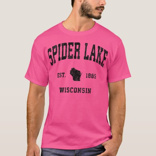 Spider Lake Wisconsin WI Vintage Athletic Black Sp T_Shirt