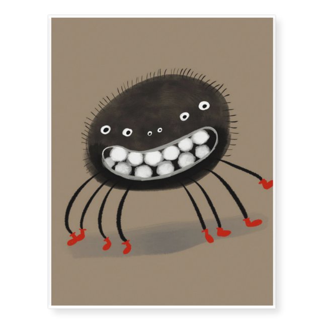 Spider Lovers Gift | A Smiling Spider Monster Temporary Tattoos (Front)