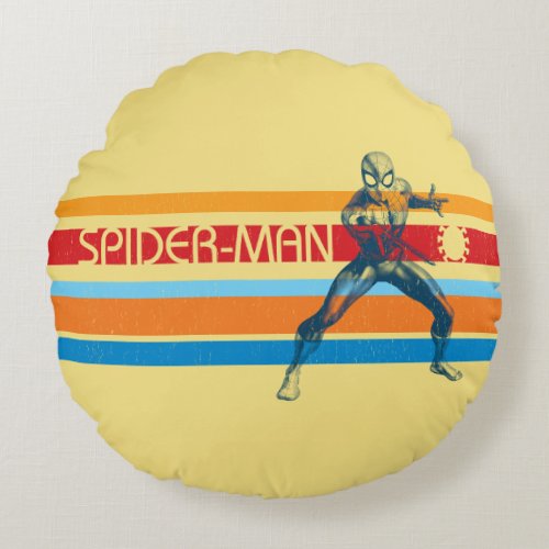 Spider_Man  70s Multi_Colored Bar Graphic Round Pillow