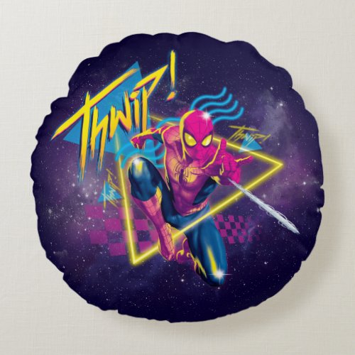 Spider_Man  80s Galactic Thwip Graphic Round Pillow