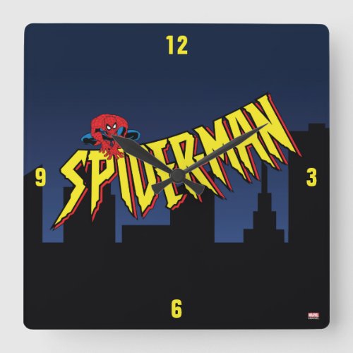 Spider_Man 90s Animated Series Title Screen Square Wall Clock