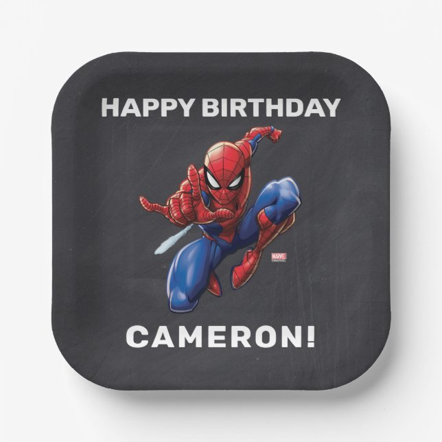 Spider-Man Chalkboard Birthday Paper Plates (Front)