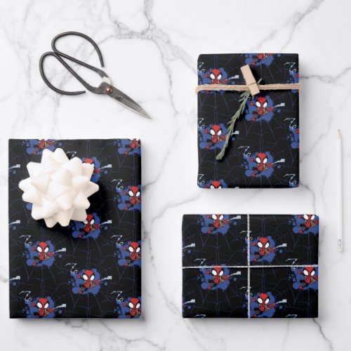 Spider_Man  Chibi Spider_Man Web_Swinging Wrapping Paper Sheets