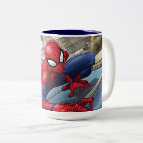 Spider_Man  Climbing Up Building Two_Tone Coffee Mug