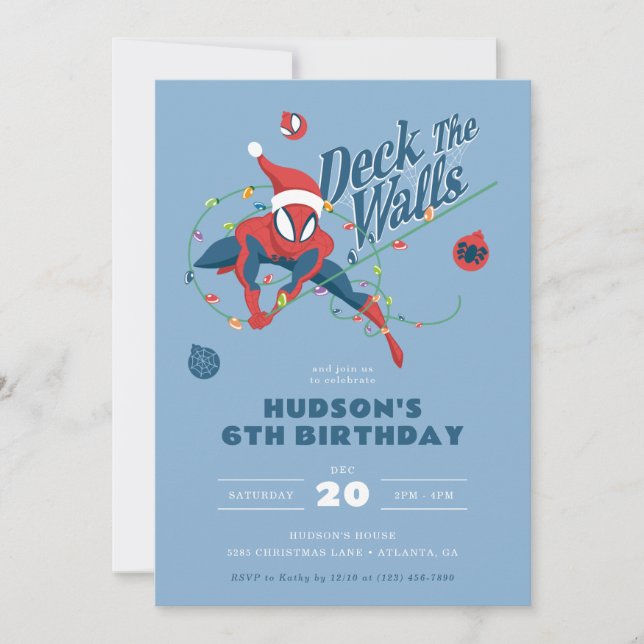 Spider-Man Deck the Halls Holiday Birthday Invitation (Front)