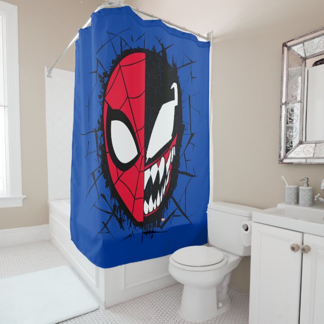 Spider-Man | Dual Spider-Man & Venom Face Shower Curtain (In Situ)