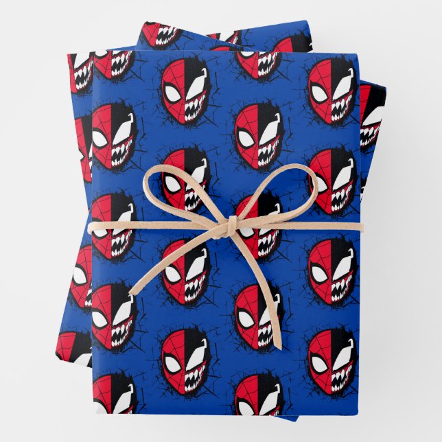 Spider-Man | Dual Spider-Man & Venom Face Wrapping Paper Sheets (In situ)