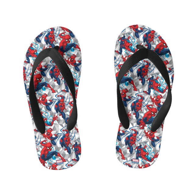 Spider-Man | Geometric Character Art Pattern Kid's Flip Flops (Footbed)