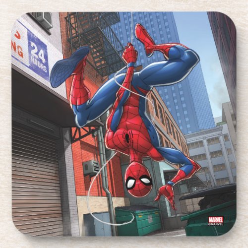 Spider_Man  Hanging Upside_Down From Web Beverage Coaster