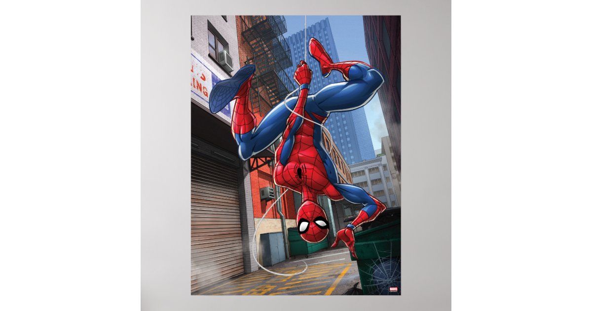 Spider-Man | Hanging Upside-Down From Web Poster | Zazzle