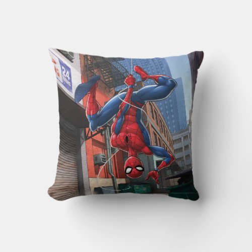 Spider_Man  Hanging Upside_Down From Web Throw Pillow