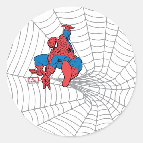 Spider_Man in Center of Web Classic Round Sticker