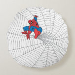 Spider-Man in Center of Web Round Pillow<br><div class="desc">Check out this 90's retro Spider-Man graphic,  featuring Spider-Man in the center of a large spider web!</div>