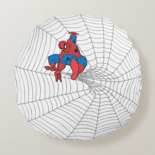 Spider_Man in Center of Web Round Pillow