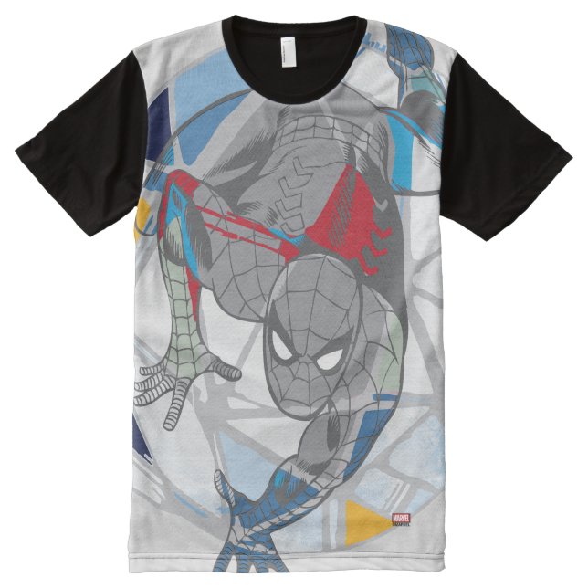 Spider-Man In Kaleidoscope Web All-Over-Print T-Shirt (Front)