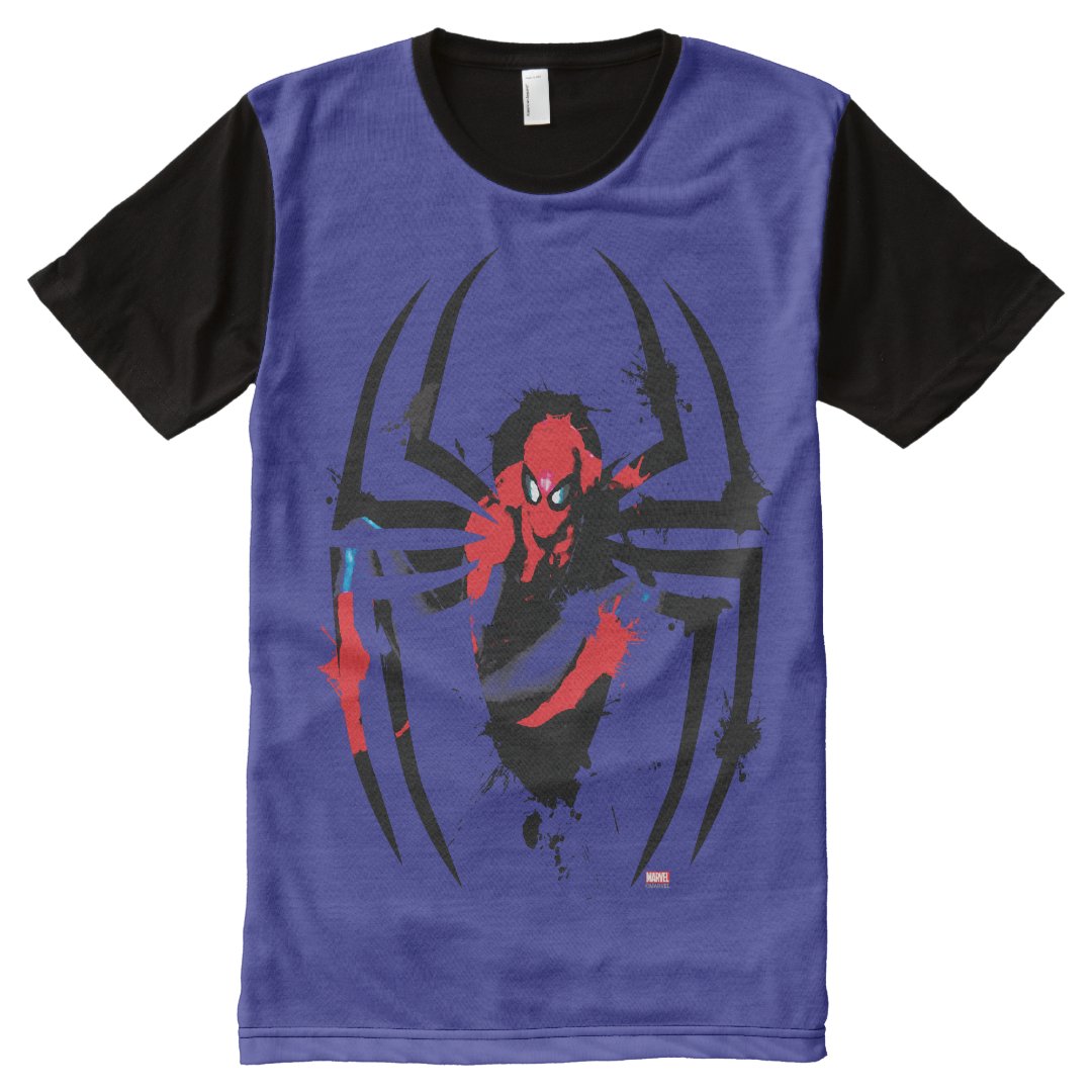 Spider-Man in Spider Shaped Ink Splatter All-Over-Print T-Shirt | Zazzle