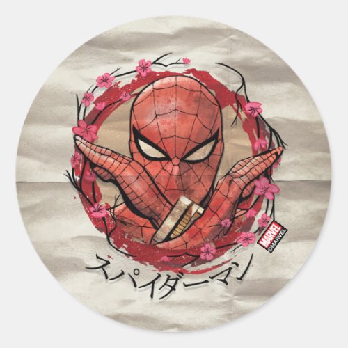 Spider_Man Japan  スパイダーマン Cherry Blossom Graphic Classic Round Sticker