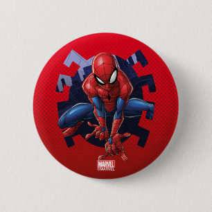 Spider-Man Leaping Out Of Spider Graphic Button