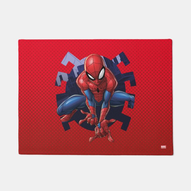 Spider-Man Leaping Out Of Spider Graphic Doormat (Front)