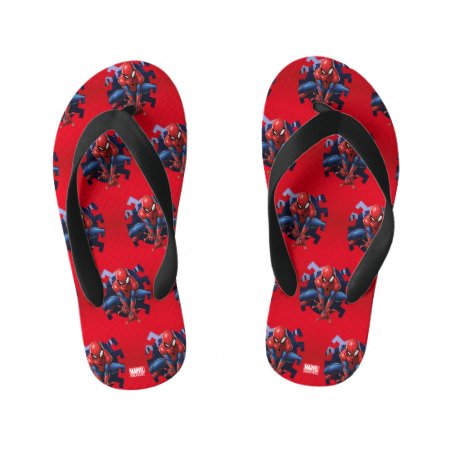 Spider-man Leaping Out Of Spider Graphic Kid's Flip Flops