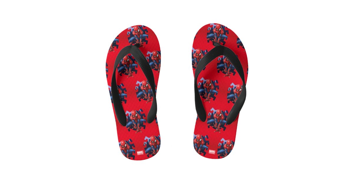 Spider-Man Leaping Out Of Spider Graphic Kid's Flip Flops | Zazzle