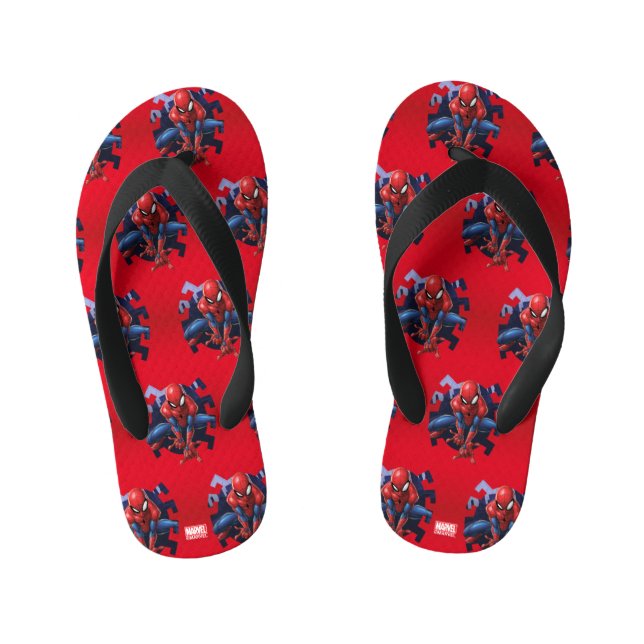 Spider-Man Leaping Out Of Spider Graphic Kid's Flip Flops (Footbed)