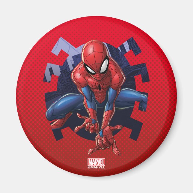 Spider-Man Leaping Out Of Spider Graphic Magnet (Front)