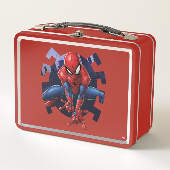 Spider-Man Leaping Out Of Spider Graphic Metal Lunch Box (Front)