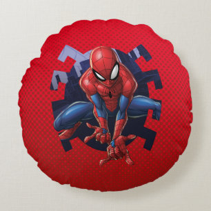 Spider-Man Leaping Out Of Spider Graphic Round Pillow