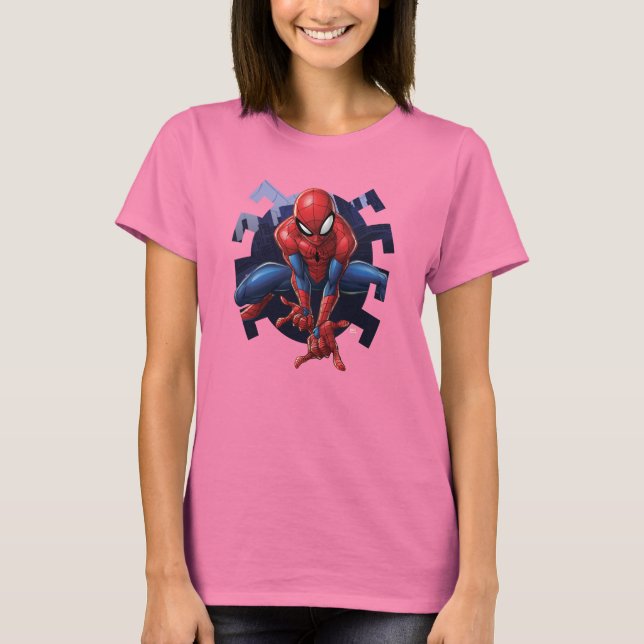 Spider-Man Leaping Out Of Spider Graphic T-Shirt (Front)