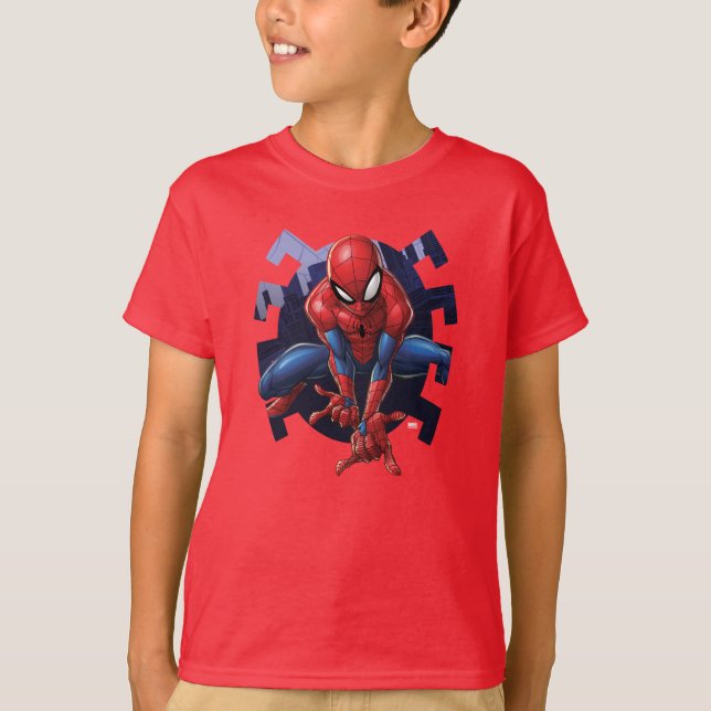 Spider-Man Leaping Out Of Spider Graphic T-Shirt (Front)