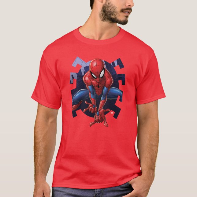 Spider-Man Leaping Out Of Spider Graphic T-Shirt (Front)