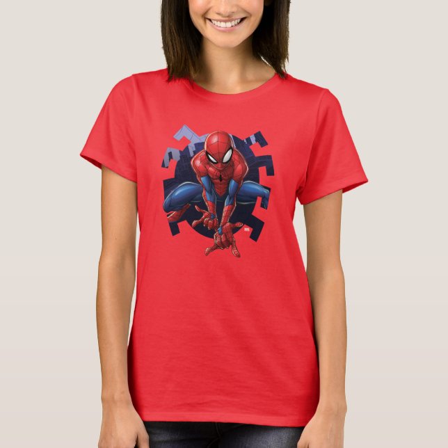 Spider-Man Leaping Out Of Spider Graphic T-Shirt (Front)