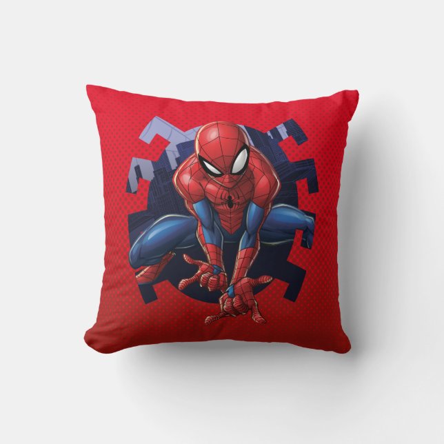 Spider-Man Leaping Out Of Spider Graphic Throw Pillow (Front)