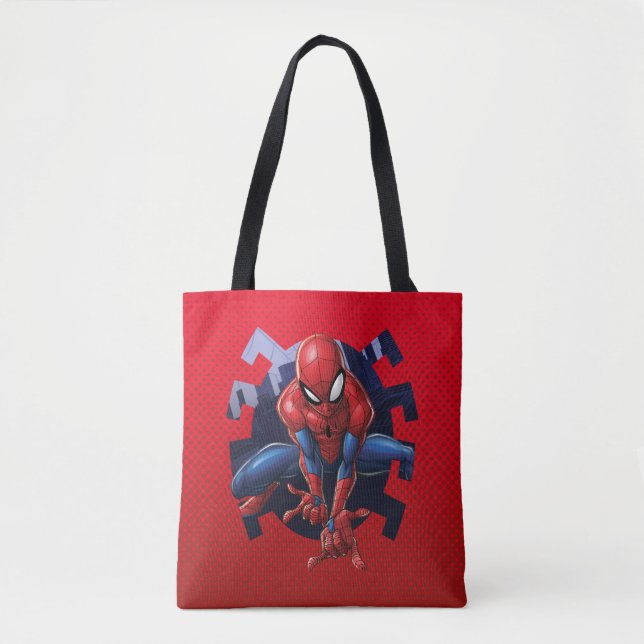 Spider-Man Leaping Out Of Spider Graphic Tote Bag (Front)