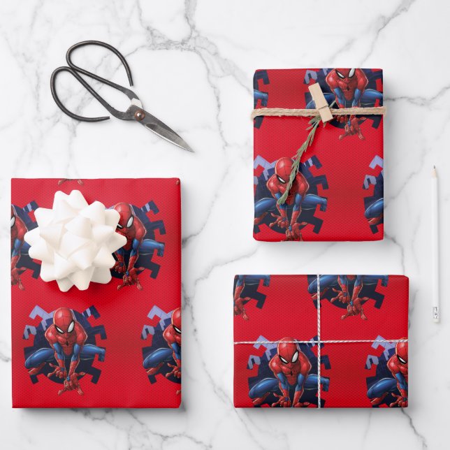 Spider-Man Leaping Out Of Spider Graphic Wrapping Paper Sheets (Front)
