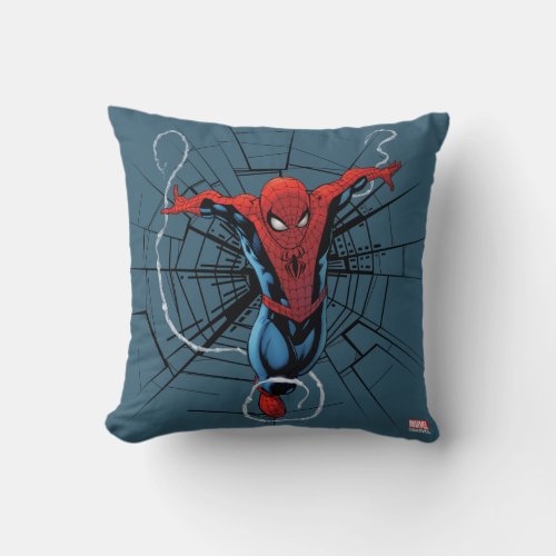Spider_Man Leaping With Webbing Throw Pillow