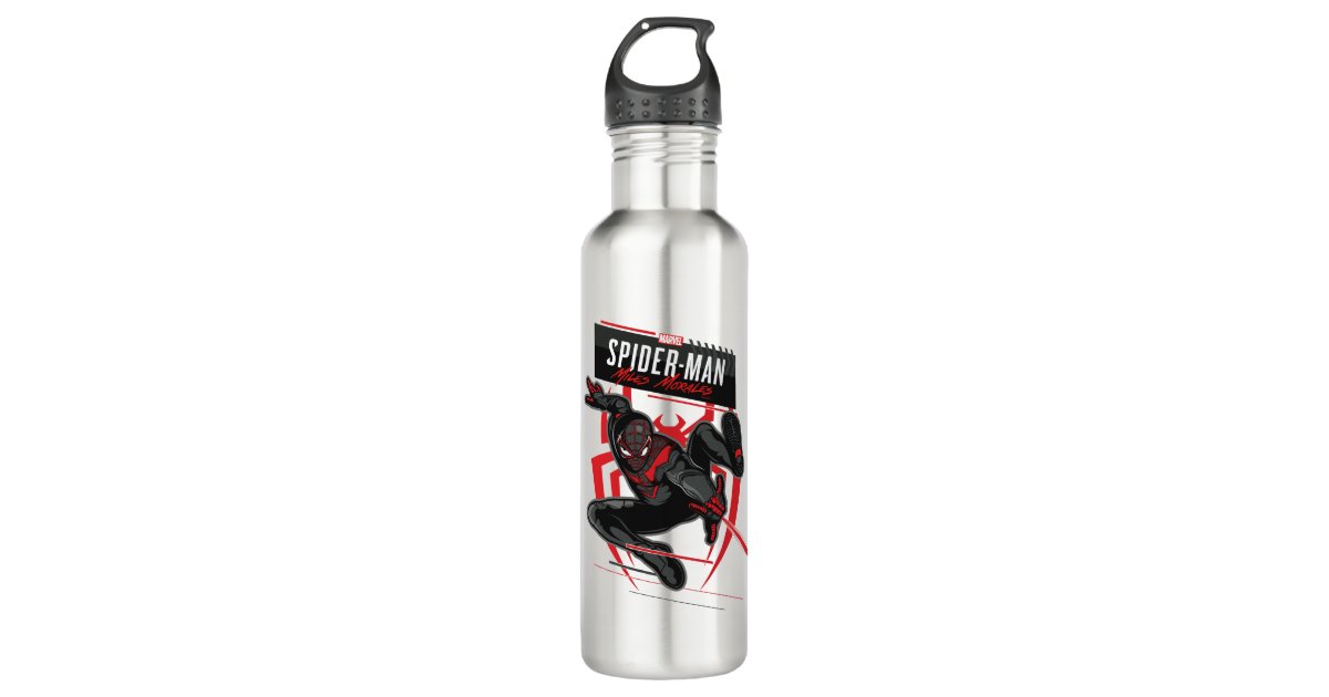 Spider-Man Miles Morales Illustrated Spider In Web Stainless Steel Water  Bottle