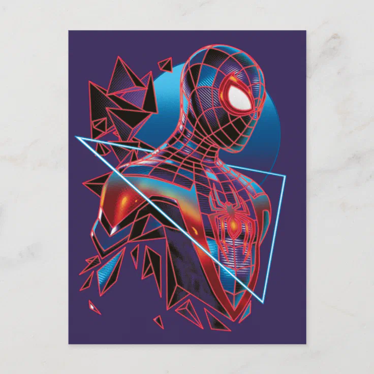 SpiderMan Miles Morales Retro Geometric Shatter Postcard Zazzle
